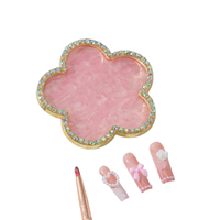 Palette de présentation pour nail art en alliage, forme fleur, bord doré, ornée de strass, pour le mélange de couleurs de vernis à ongles et la présentation des faux ongles