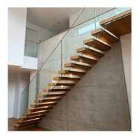 Escaliers d'intérieur modernes préfabriqués pour petits espaces Nouveau design en acier inoxydable, en bois massif, lumière LED pour appartements, halls