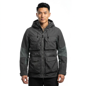 Men's Hooded Windproof Workwear Jacket With Zipper Closure And Multiple Pockets Autumn Style Regular Fit - Product Image 1