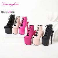 Chaussures de pole dance sexy à plateforme et talon fin de 20 cm, beige mat, à lacets et fermeture éclair, bout ouvert, style gladiateur, antidérapantes, rehaussantes