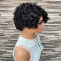 Perruque YWhair en cheveux humains, coupe pixie avec raie latérale, fabriquée à la machine, densité complète, 100% cheveux Remy naturels, aspect noir naturel et sans nœuds