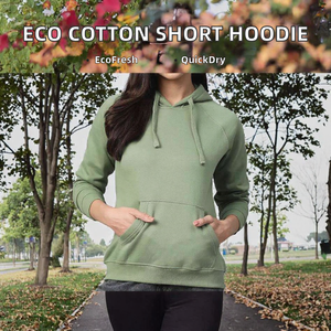 Service OEM/ODM de qualité supérieure, 100% coton tricoté, sweat à capuche décontracté pour femme, vert sauge, doublé, respirant, séchage rapide, écologique - Product Image 2