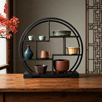 Étagère à thé multi-niveaux en résine de style chinois traditionnel, support de rangement de bureau, support à fleurs circulaire classique