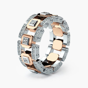 Anello moderno bicolore per donna, design con intarsi scintillanti, gioielli creativi alla moda - Product Image 2