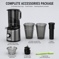 Extracteur de jus lent avec grande goulotte d'alimentation de 14 cm, moteur silencieux à 60 tr/min, rendement élevé en jus de 75 %, couvercle en maille d'acier inoxydable, facile à nettoyer