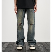 Jeans Évasés Homme Bleu Peint Empilés en Denim, Style Urbain Baggy, Fabrication Étiquette Personnalisée et Expédition Directe
