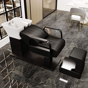Lujosa Cama de Lavado Semi-Reclinable con Tapicería de Cuero, Lavabo de Cerámica, Cajón de Almacenamiento y Estación de Lavado Personalizable para Barbería y Salón - Product Image 5