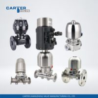 Vanne à diaphragme Carter en PP/PVDF/PTFE CF3CF8 en fonte GG25/GGG40/GGG50 à raccord rapide RF, à bride FF, à souder, Exd, pneumatique, télécommandée