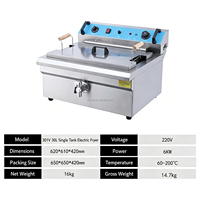 Friteuse électrique à réservoir unique de 30 L, machine à frire les frites de comptoir, friteuse de cuisine professionnelle avec valve de vidange d'huile