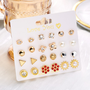 Women Heart Strawberries <b>Stud</b> <b>Earring</b> <b>Set</b> Wholesale 12 Pairs <b>Set</b> Jewelry Flower Rhinestone Pearl <b>Earrings</b> Girls Accessories Cute - Product Image 5
