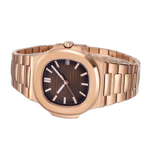 Reloj Mecánico de Lujo en Oro Rosa con Brazalete Metálico Integrado, Esfera con Rayas Horizontales, Elegante Reloj de Pulsera para Uso Diario y de Negocios - Product Image 3