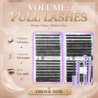 Kit de faux cils D Curl effet naturel, style effilé, légers, en grappe, avec bande souple et flexible