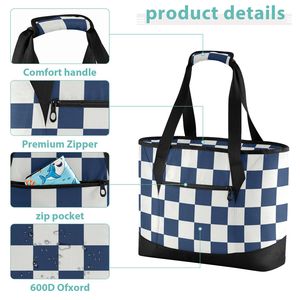 Sacs à lunch en gros avec sac isotherme personnalisé à carreaux bleus pour femmes, idéal pour le shopping et les activités de plein air - Product Image 6
