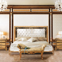 Ensemble de chambre à coucher en bois massif de luxe royal d'Italie, meubles, lit King Size classique et matelas