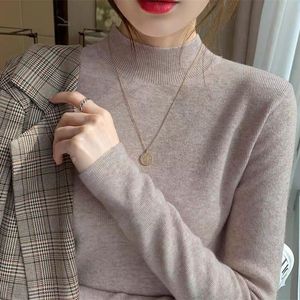 Maglione da Donna alla Moda 2023 a Manica Lunga Aderente Casual Primavera Autunno Maglia a Collo Alto Lavorata a Maglia Rasata - Product Image 5