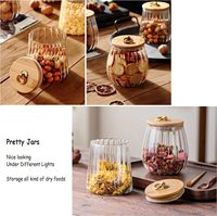 Petits bocaux de stockage en verre avec couvercle en bambou et anneau de poignée en métal Couvercle pour aliments, bonbons, confitures et épices Contenant à condiments