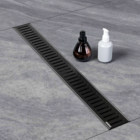 Caniveau de douche moderne noir mat de 28 pouces en acier inoxydable 304 avec couvercle amovible pour salle humide
