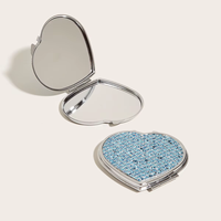 Bling or noir 70mm Double face Compact voyage maquillage miroir PU cuir paillettes poche cosmétique loupe fonction verre