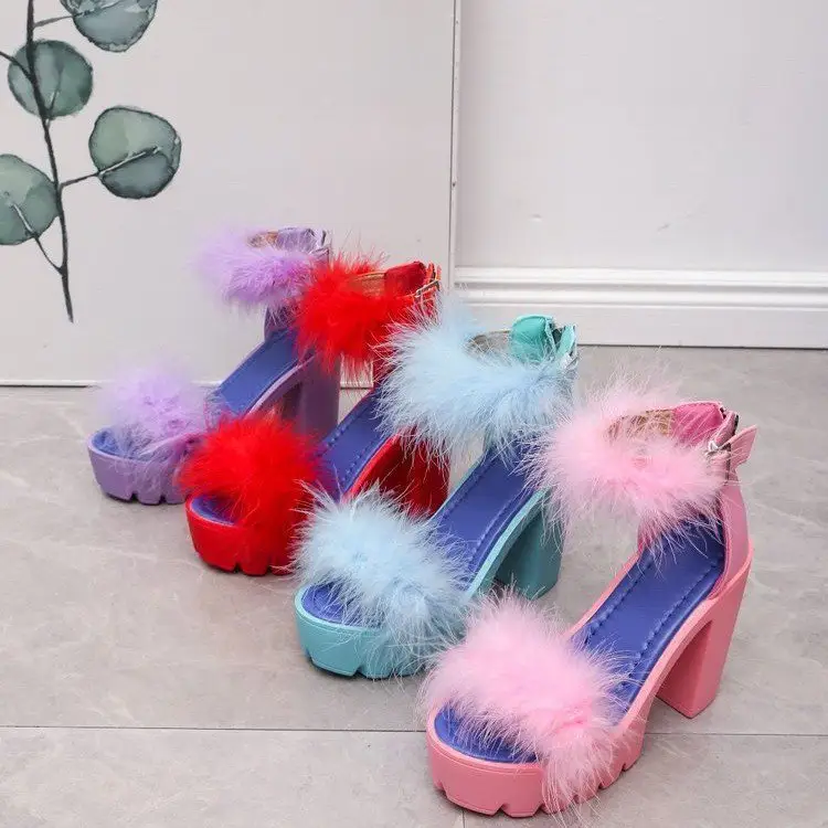 BOBOYU 2022 New Arrival Sexy Kẹo Gót Fur Sandals Cho Ladies Chống Trượt Chunky Nền Tảng Giày Phụ Nữ Cộng Với Kích Thước Cao Gót Bơm