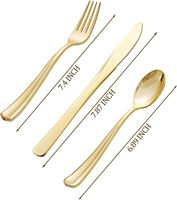Couverts jetables en plastique doré, ustensiles en plastique doré résistants, ensemble de couverts en plastique, fourchettes, cuillères, couteaux pour fêtes et mariages