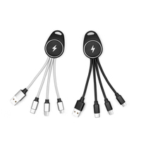 Câble de charge USB 3-en-1 en gros avec logo lumineux personnalisé, câble USB LED pour téléphone portable, câble de charge multi-USB avec porte-clés