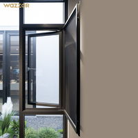 Fenêtre à battant moderne en alliage d'aluminium noir Wazzor, prix de gros usine, pour villa