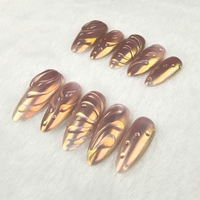 Arte de uñas hecho a mano 3D gel espejo mágico polvo estilo almendra piezas de uñas a granel al por mayor