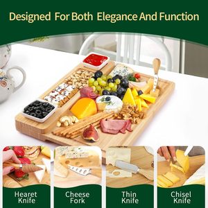 Bamboo <b>Cheese</b> Board <b>Set</b> With <b>Knives</b> 18x12 Inch For Charcuterie Snacks And Party Serving - Product Image 3