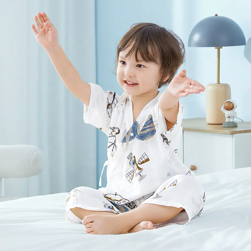 Bebek uyku uygun rekabetçi fiyat % 100% pamuk kısa kollu Bodysuit çocuklar bebek pijama giysi Set