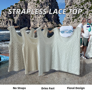 Vêtements pour femmes Brandy BM Camisole en tricot sans bretelles 100% coton à dentelle florale courte, style club sexy, été, élégant, séchage rapide - Product Image 2