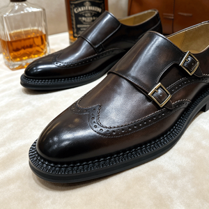 Italian Designer Brown <strong>Brogue</strong> Double Monk Strap Shoes for <strong>Men</strong>, <strong>Tan</strong> Groomsmen Wedding Shoes, the Most Versatile Shoe - Product Image 5