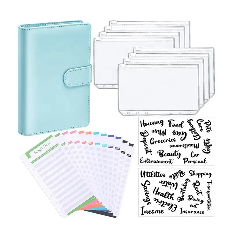 Best Selling 6 rings money binder organizer notebook a6 binder with zipper envelopes
