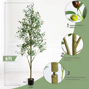 Arbre d'olivier artificiel de style méditerranéen naturel de 70,86 pouces de haut avec un design détachable en 4 sections, grande élégance portable - Product Image 1