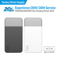 Batería Externa Portátil de Polímero de Litio de 35 W, 45 W, 65 W, 90 W, 10000 mAh, 20000 mAh con Logotipo Personalizado