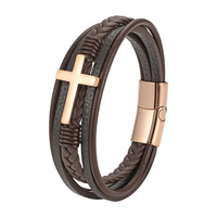 Bracelet croisé multi-couches XILIANGFEIZI en acier inoxydable 316L, corde en cuir tressée, accessoire de mode pour homme
