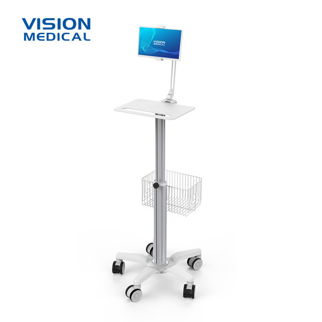Ergonomic Medical Tablet Stand Aluminum Alloy Fixed Height Industrial Design Style White Mobile PC Cart for Hospital Use