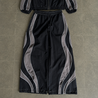 Ensemble deux pièces homme personnalisé : Veste zippée color block et pantalon large avec passepoil contrastant – Survêtement streetwear thermique automne