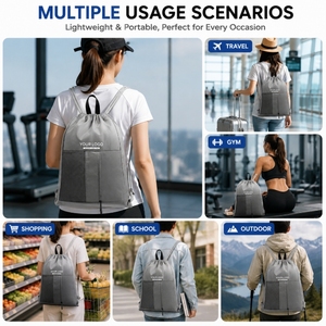 Wholesale Custom Logo <b>Drawstring</b> Gym <b>Bag</b> Bulk Promotional Mesh Zipper Pocket Cinch Backpack Lightweight Sport Outdoor Polyester - Product Image 4