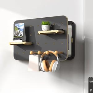 Organizador de Pared de Madera Maciza con Rejilla, Rectangular, Lacado, Sin Perforaciones, para Oficina, Sala de Estar, Dormitorio - Product Image 4