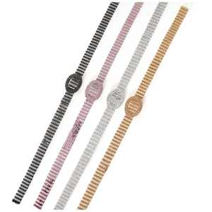 Cintura in tessuto con fibbia rotonda e strass, 2x100 cm, elastica e decorativa, accessorio moda per donna - Product Image 2