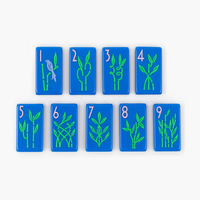 Lot de tuiles de mahjong américaines en acrylique bleu roi à 4 couches, motif botanique, pour les acheteurs en marque blanche, les boutiques de cadeaux et les détaillants de jeux