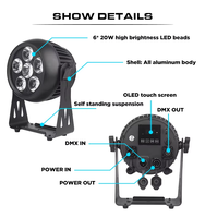 Projecteur LED sans fil à batterie RGBWA+UV 6x20w pour DJ, concert, événement, spectacle de paysage, éclairage de scène