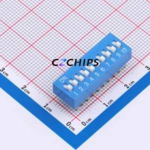 DS-10-B-T DIP Switch Through hole Component (THT),P=2.54mm Switch Flat Toggle, Raised Type Single Pole Single Throw 10 2.54mm - Product Image 1