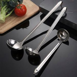 Long Handle Measure Ounce Ladle Kitchen Cooking Use Soup Porridge Ladle Soup Spoon Measuring Stainless Steel 201 Ladle with Hook - Product Image 6