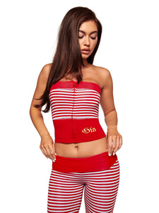 Новый женский модный комплект из двух предметов 2026 года: облегающий сексуальный топ-бюстье в полоску с принтом и длинные брюки - Product Image 5