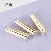 Tube de rouge à lèvres vide rechargeable 5g avec corps intérieur doré, capuchon rond transparent en plastique, contenant vide pour baume à lèvres teinté, vente en gros en vrac
