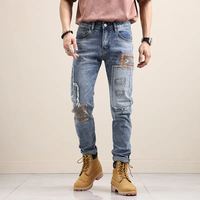 Pantalon en jean moulant élastique pour homme, pantalon bleu déchiré à la mode, grande taille, offre spéciale