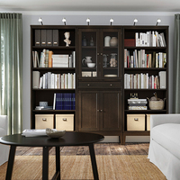 Ensemble de meubles modulaires de qualité commerciale pour salon résidentiel haut de gamme, finition grain de bois brun foncé, avec rangement intégré