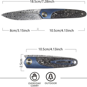 Cuchillo Plegable Multifuncional Portátil para Exteriores, Hoja de Acero de Damasco, Mango de Fibra de Carbono y Titanio, Personalizable OEM, para Camping HK - Product Image 5