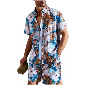 Abito ampio da <span class=keywords><strong>uomo</strong></span> a fiori a maniche corte pantaloncini a fiori Casual abito a due pezzi - Product Image 2